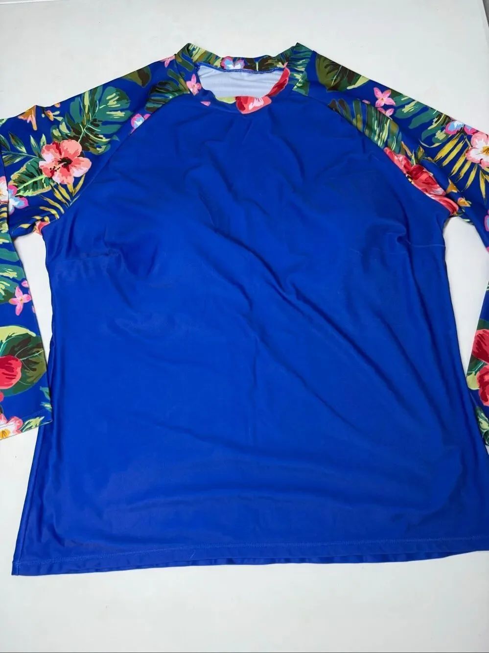 Womens Floral Rash Guard Swim Top Built In Bra Beach Surf Plus 2XL - Picture 5 of 11